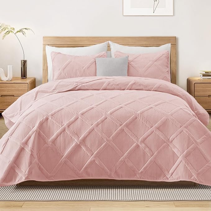 Exclusivo Mezcla Quilts Queen Size, Blush Pink | Soft Bedspreads by ExclusivoMezcla
