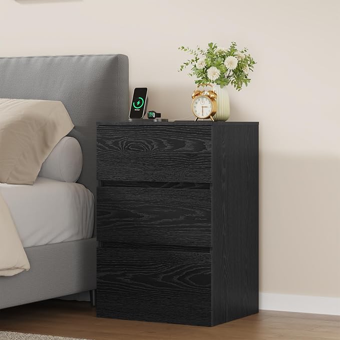 Nightstand with Charging Station and Hidden Drawer, Modern Night Stand - Image 9