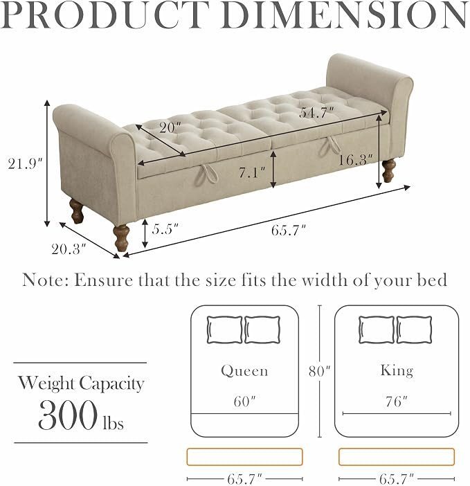 Aoiy & Wifon 65.7" W Large Storage Ottoman Bench, King Size End of Bed Storage - Image 2
