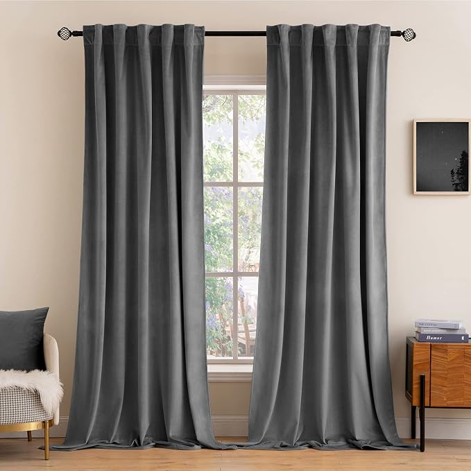 MIULEE Grey Velvet Curtains 52x90 inches 2 Panels Luxury Blackout Curtains | by MIULEE