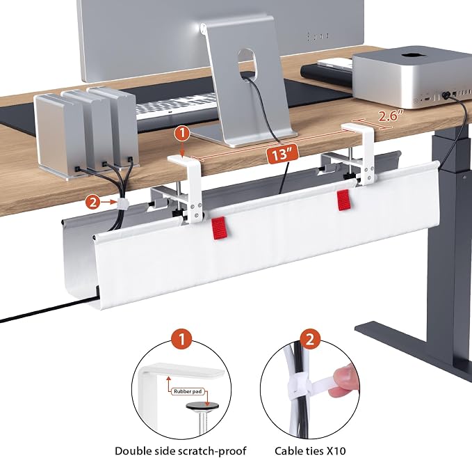 Univivi No Drill Under Desk Cable Management Tray, 28 inch Cable Management | - Image 3