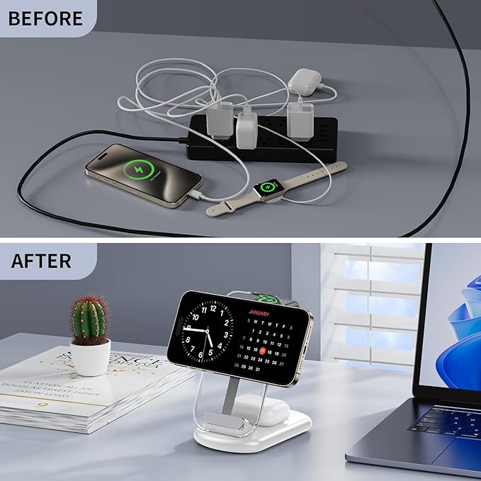 2026 Traveling Wireless Mag-Safe Fast Charging Station,Magnetic 3 in 1 Charger with Light for iPhone 16 15 14 13 12 Pro Max Plus,Apple Watch Series & Air pods 4 3 2 Pro-Gifts for Wife & Husband(Blue)