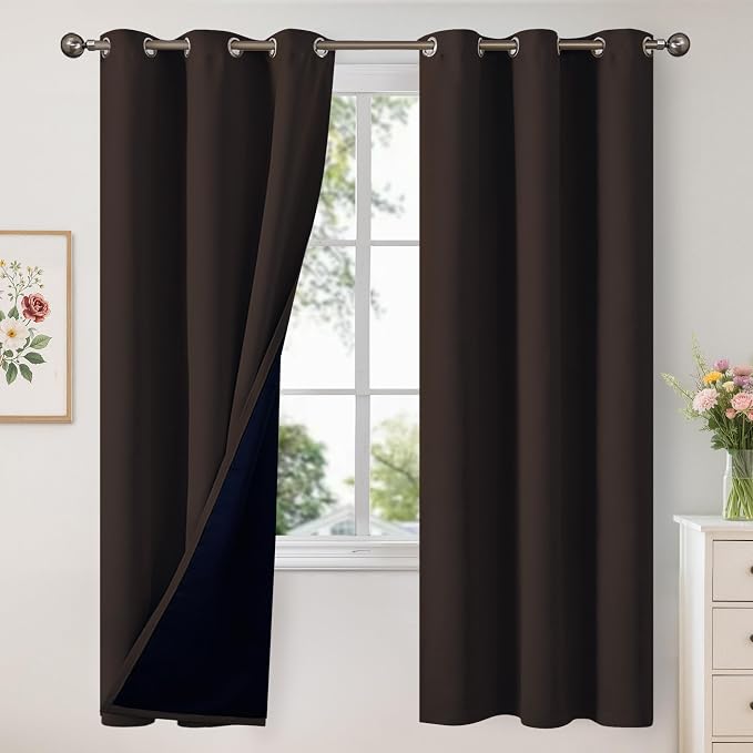 YoungsTex Dark Brown 100% Blackout Curtains 72 Inch Length, Room Darkening by YoungsTex