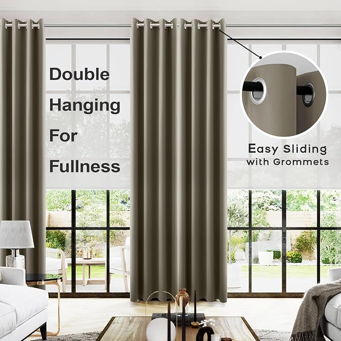 KOUFALL Taupe Grommet Insulated Thermal Room Darkening Blackout Curtains - Image 2