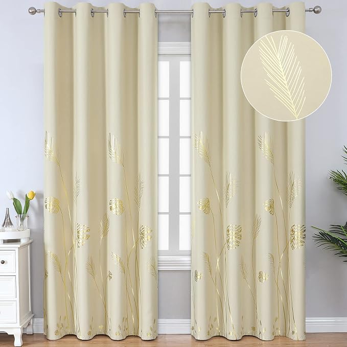 Beige Curtains 102 Inches Long, Room Darkening Curtains by ESTELARTEXTILER