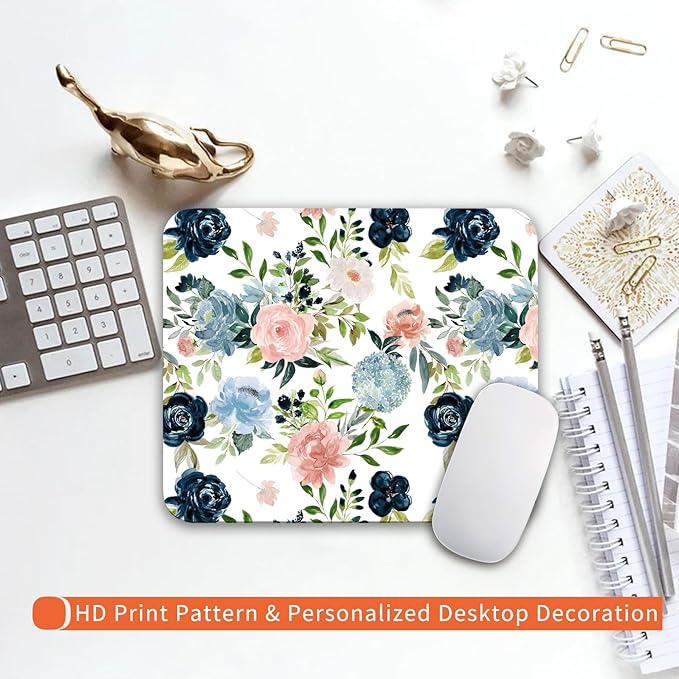 Armanza Square Mouse Pad Pretty Flowers, Personalized Premium-Textured Custom Mouse Mat Design, Washable Mousepad Cloth, Non-Slip Rubber Base Computer Mouse Pads for Wireless Mouse