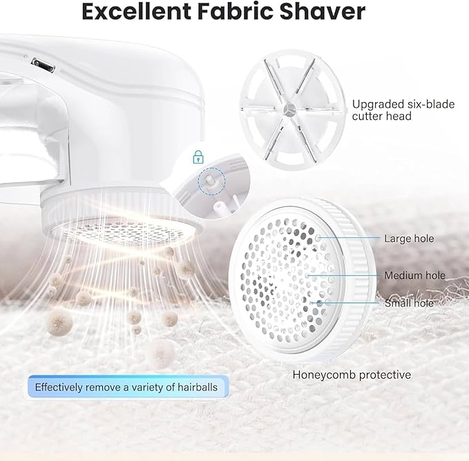 Fabric Shaver, Lint Remover for Clothes, Electric Lint Remover with 3 Replaceable Blades, Removes Fabric Pills, Rechargeable Sweater Defuzzer Pill Remover, Depiller Effectively Remove Pills