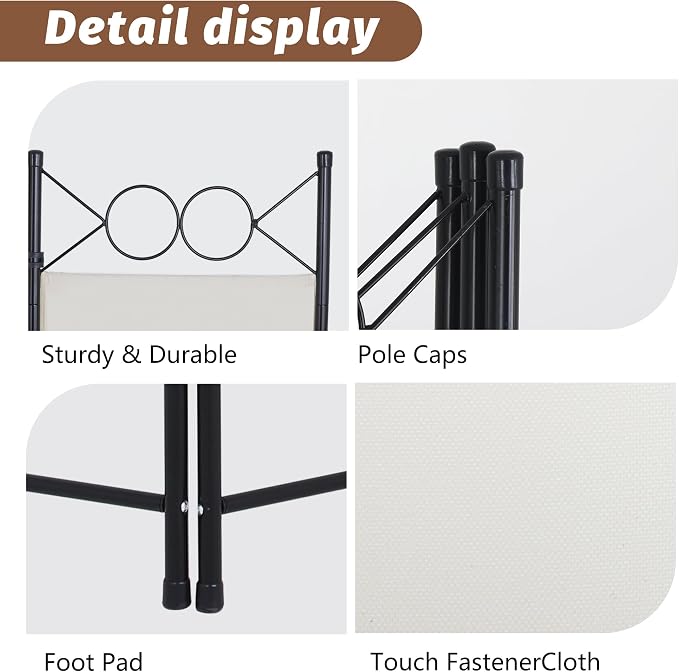 FDW 4 Panel Room Divider and Folding Portable Partition Screen, 6FT Wall - Image 6