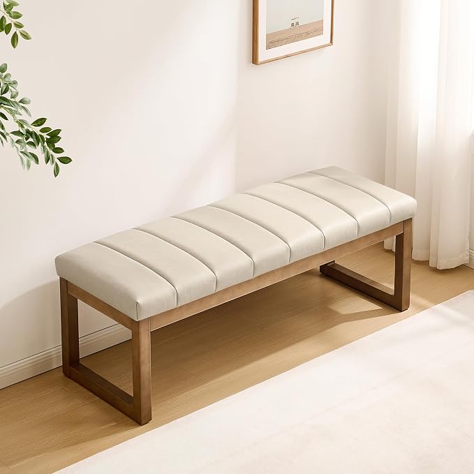 52.7" Bedroom Bench for End of Bed, Faux Leather Entryway Bench | Modern - Image 6