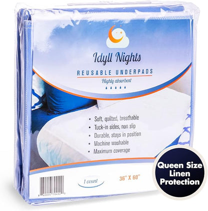 Washable Incontinence Bed Pad 36x60 – Soft, Absorbent & Waterproof Mattress Protector with Tuck-in Sides – Reusable Full/Queen Size Pads for Kids, Adults, Seniors & Pets