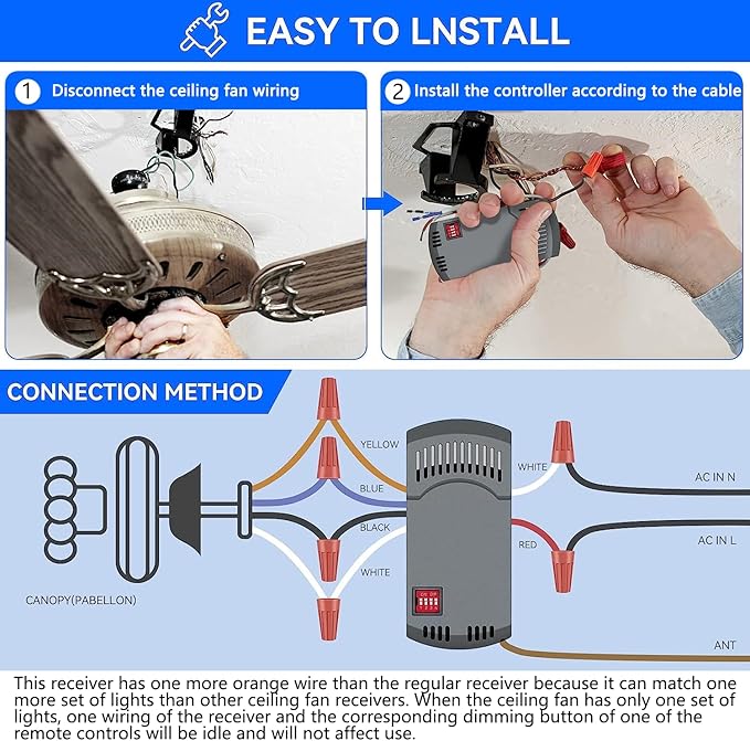 Universal Ceiling Fan Remote Control Kit with Up Down Light Replacement for Hampton Bay Harbor Breeze Hunter 3-Speed Dimmer UC7078T UC7080T CHQ7078T L3H2010FANHD Fan-HD6 FAN-28R