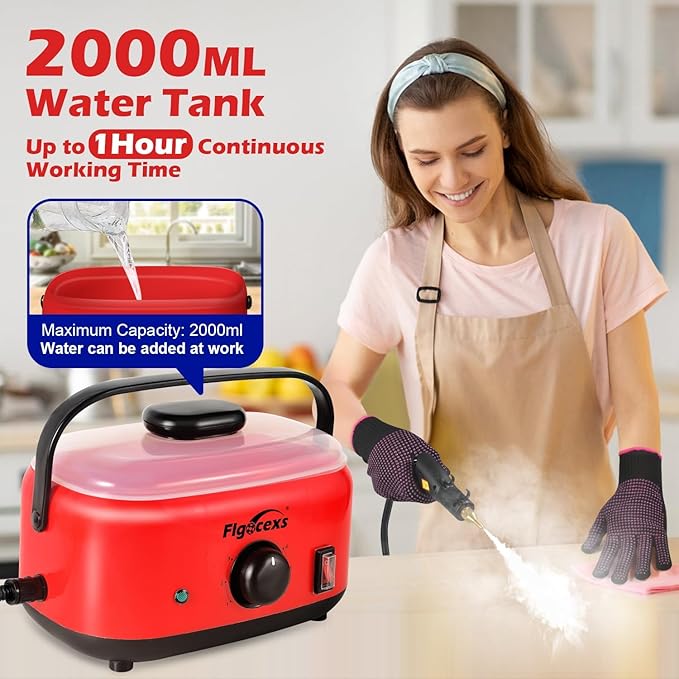 Flgocexs Steam Cleaner for Home,2500W Pressurized Steam Cleaner with 3 Brush Heads Portable Steamer for Cleaning Multi Surface Steam Cleaners with 2L Tank for Floor Car Carpet Upholstery