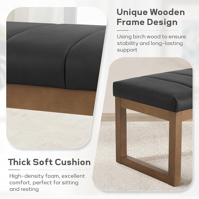 52.7" Bedroom Bench for End of Bed, Faux Leather Entryway Bench | Modern - Image 6