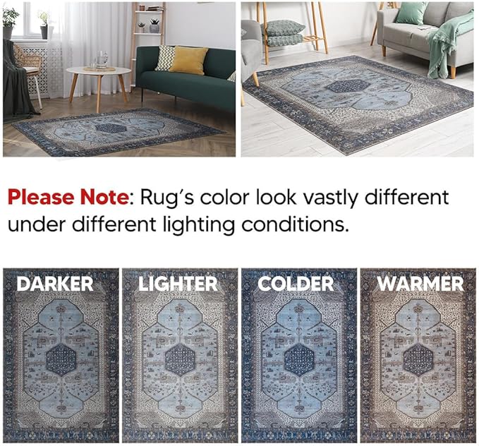 Keen Home Design 10x14 Rug - Machine Washable Area Rug with Non-Slip Backing, Ideal for Living Room, Dining Room, Bedroom - Vintage, Easy Clean, Durable, Low Pile Rug - (9'7" x 14')