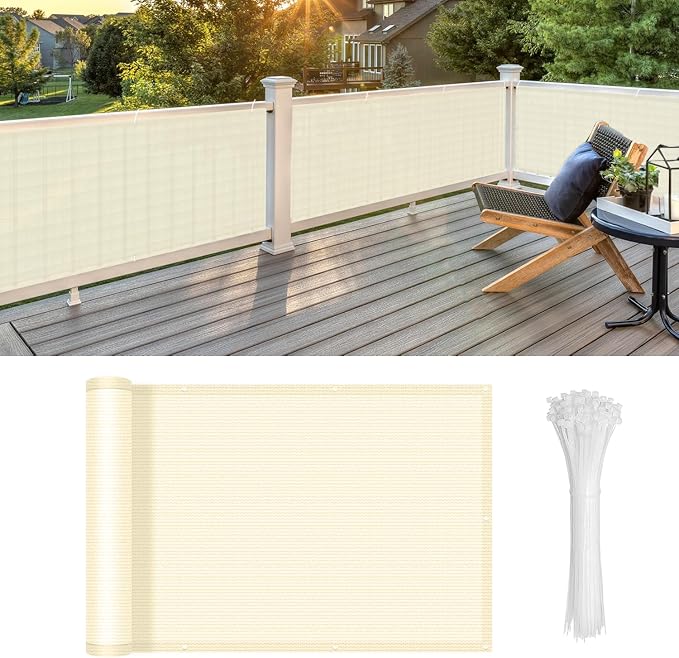 LOVE STORY Custom Size 3'x45' Balcony Privacy Screen Cover, Butter Cream | HDPE by LOVESTORY