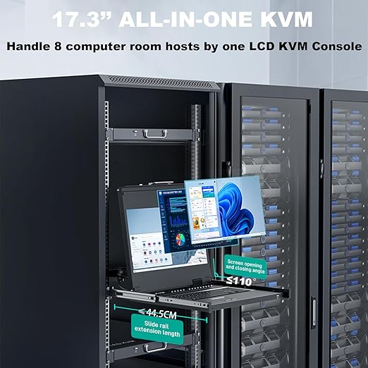 Rack Mount KVM w/17.3" LCD Monitor, MT-VIKI 8 Port HDMI KVM Switch 1920x1080@60Hz for 1U 19" Rack Support OSD Menu/Hotkey+ 8 KVM Cables + Keyboard + Touchpad+ Drawer
