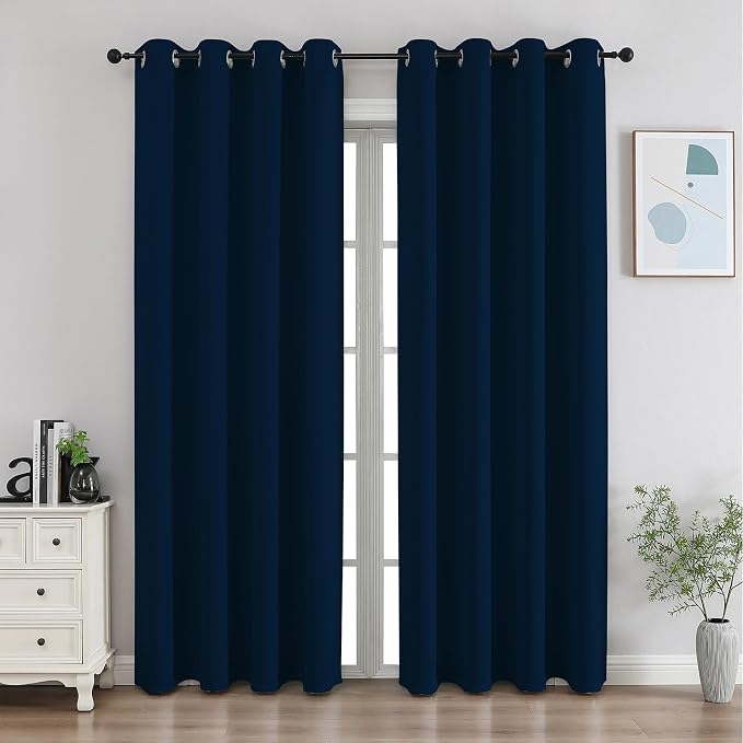 CUCRAF Navy Blue Blackout Curtains 84 Inches Long, Thermal Insulated Noise by CUCRAF