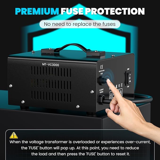 3000W Voltage Converter Transformer(110V to 220V or 220V to 110V) Step Up/Down Converter 110/120 Volt - 220/240 Volt w/US Power Cord,Circuit Breaker Protection, LCD Screen Display