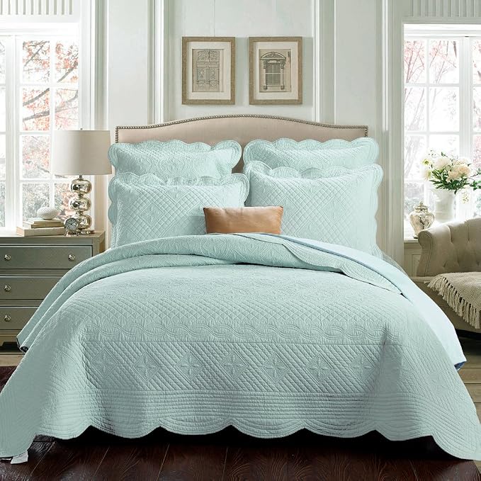 Calla Angel Sage Garden Luxury Pure Cotton Quilt, Light Aqua by Calla+Angel