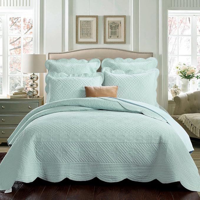 Calla Angel Sage Garden Luxury Pure Cotton Quilt, Light Aqua by Calla+Angel