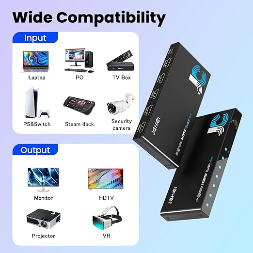 HDMI 2.1 Switch 4 in 1 Out 8K@60Hz 4K@120Hz, 4 Ports HDMI Switcher Splitter Selector with Remote, Support HDCP 2.3 HDR 10+ Dolby Vision/Atmos 48Gbps CEC for Apple TV Game PC PS Pro Xbox Roku