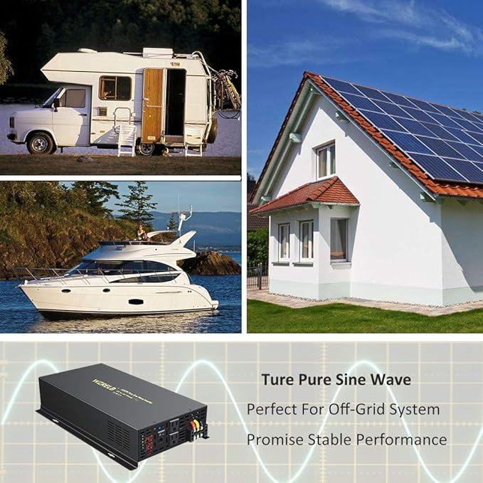 WZRELB 4000W 24VDC 120VAC Pure Sine Wave Power Inverter, 2 AC Outlets, Wired Remote Control, RV