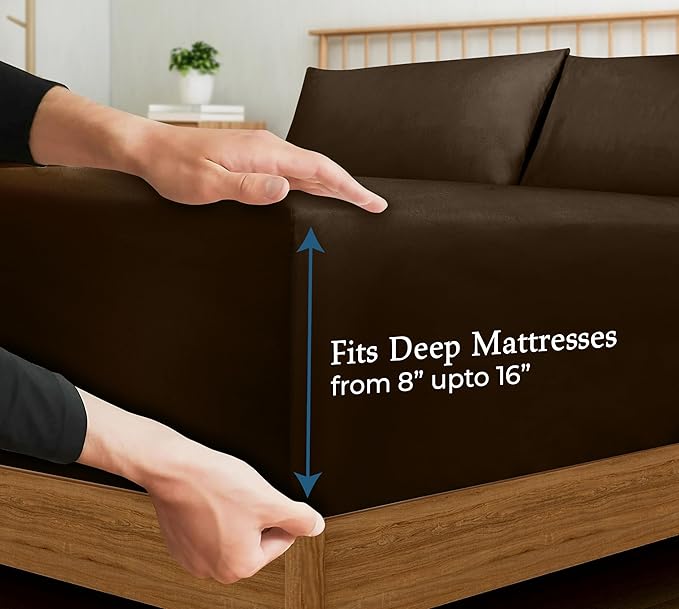 Royale Linens 400 Thread Count 100% American Grown Cotton Fitted Sheet Twin Size - All Around Elastic Fitted Sheet - Luxury Sateen Weave - Snug Fit Bottom Sheet Fit Up to 16 Inch (Twin, Hazel Nut)