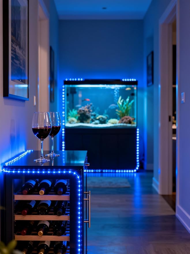 Aalnfe Blue Led Lights Strip Indoor Rope Lights Easy DIY Cuttable Strip Lights for Fish Tank Bar Room Bathroom Living Room Kitchen Ceiling Wall Vanity Mirror Decor