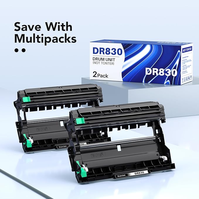 DR830 Drum Unit (Not Toner) Compatible Replacement for Brother DR830xl DR830 Drum TN830XL Toner Cartridge Use for HL-L2460DW HL-L2405W DCP-L2640DW Brother MFC-L2820DW MFC-L2900DW, 2 Pack of Black
