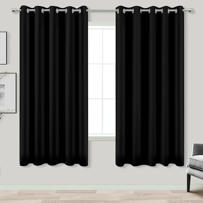 KOUFALL Black Curtains for Bedroom 63 Inch Length x 72 Inches Wide, Room by KOUFALL
