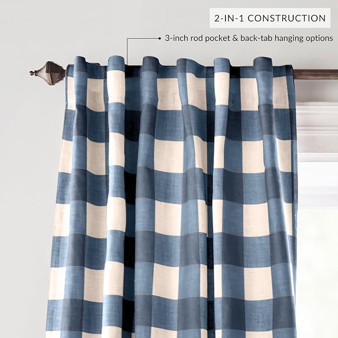 Grainger Buffalo Check Blackout Window Curtain, Indigo - Image 3