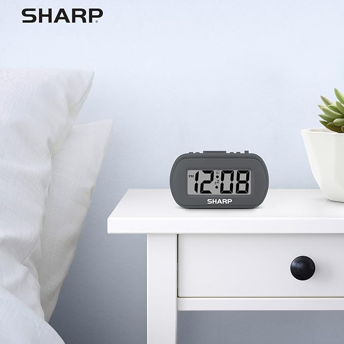 Sharp Battery Alarm Clock, Soft-Touch Case and Backlight, Charcoal Black | - Image 7