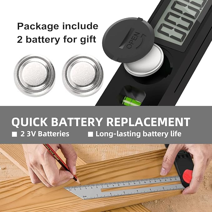 NORTOOLS Digital Angle Finder Protractor, Plastic Angle Finder 7inch/200mm 0-360 ° LCD Digital Protractor Ruler,±0.5° Accuracy Measuring Tool for Woodworking/DIY/Miter Saw (2 Batteries Included) ﻿