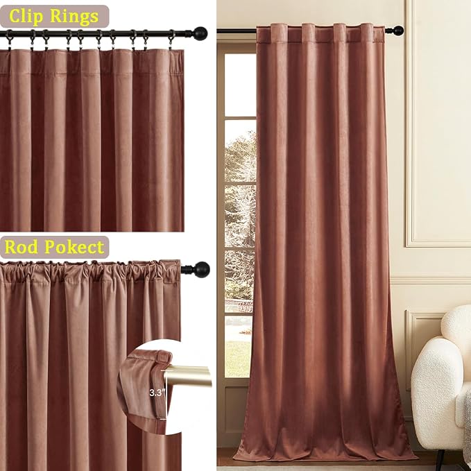 Timeper Pink Velvet Curtains 96 inches 2 Panels, Luxury Decor Wild Rose - Image 2