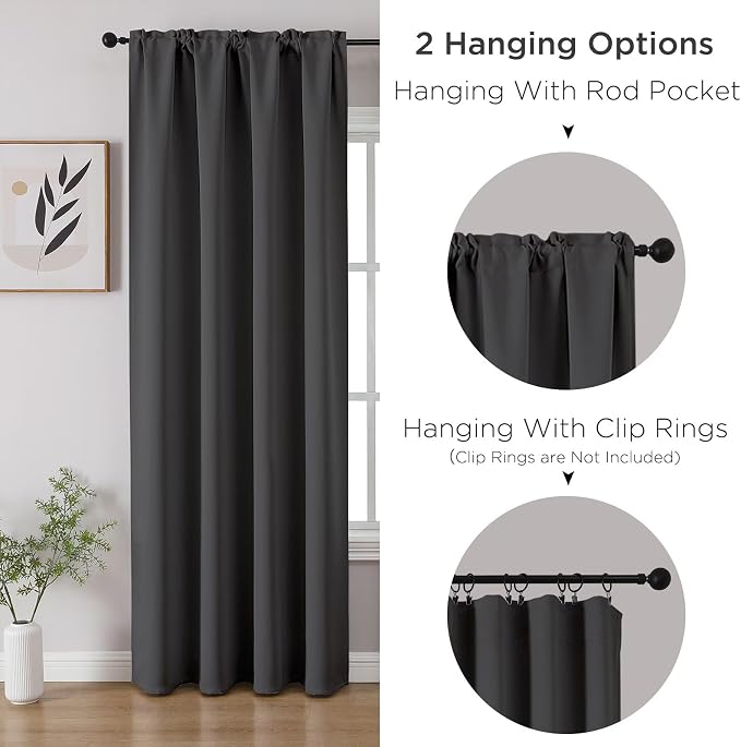 CUCRAF Dark Grey Blackout Curtains 108 inch Length 2 Panels Set, Rod Pocket - Image 3