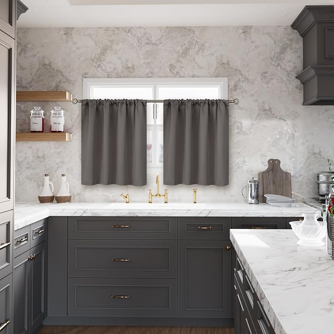 BGment Grey Blackout Curtains for Kitchen Cafe Window 34 x 36 Inch - Image 4