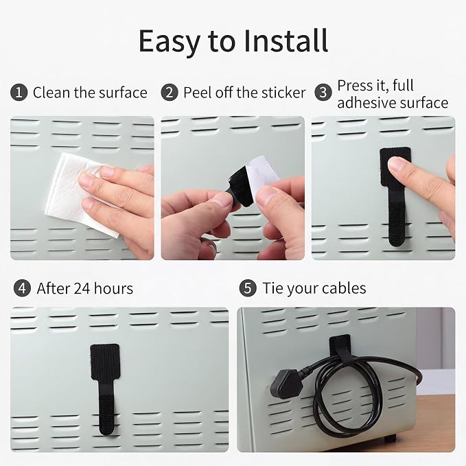 100 Pcs Cable Management Under Desk, Hook and Loop Cable Straps, Residue-Free - Image 4