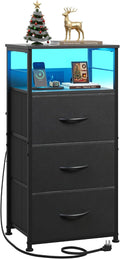WLIVE Nightstand with Charging Station, 31.9" H Nightstand with 3 Fabric Drawers by WLIVE