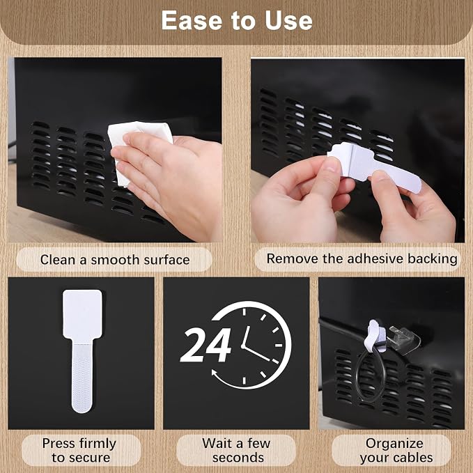 100 Pcs Cable Management Under Desk, Hook and Loop Cable Straps, Residue-Free - Image 4