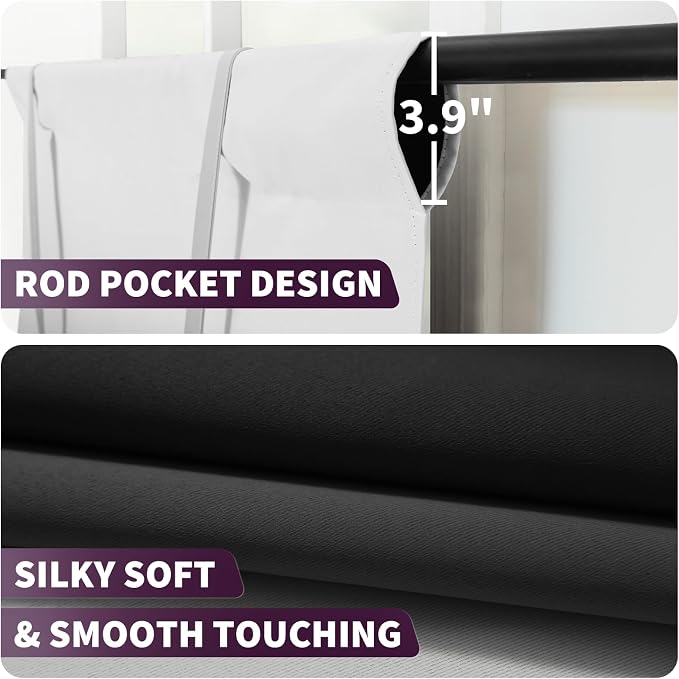 COSVIYA 100% Blackout Ombre Black Adjustable Tie Up Curtains - Image 5