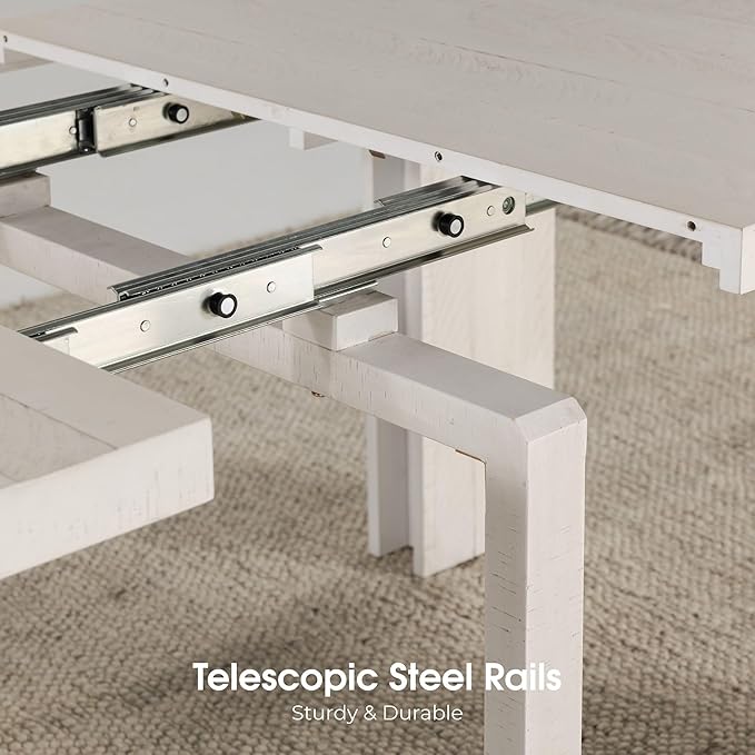 Transformer Table - Solid Wood Extendable Dining Table, Seats 2-12, Extendable Dining Room Table, Space-Saving Furniture, Expandable Dining Furniture (White, Table + Bench + Coffee Table)