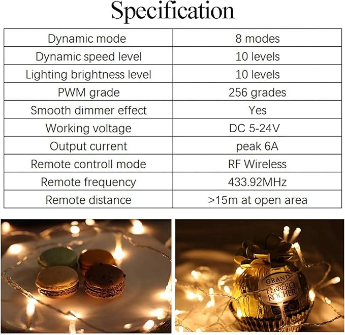 RF Mini Wireless Remote Controller for Single Color 3528 5050 LED Strip Lights, Wireless Remote Control with Connector, RF LED Strip Light Dimmer
