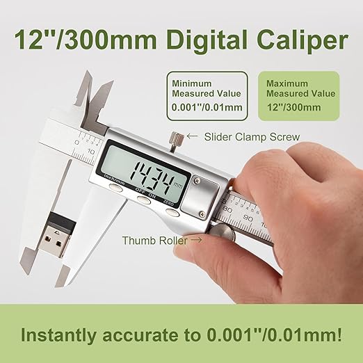SCITOOLS All-Metal Digital Caliper 0-12" Measuring Tool, Micrometer Caliper with Auto-Off Feature, Interchangeable Between inches and millimeters for DIY/Household and 3D Printing