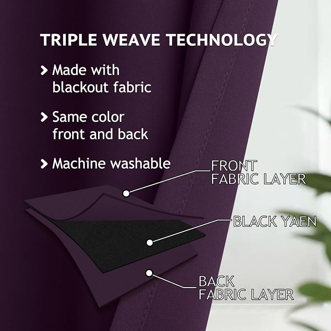 COSVIYA Grommet Room Darkening Purple Curtains 63 inch Length - Image 3