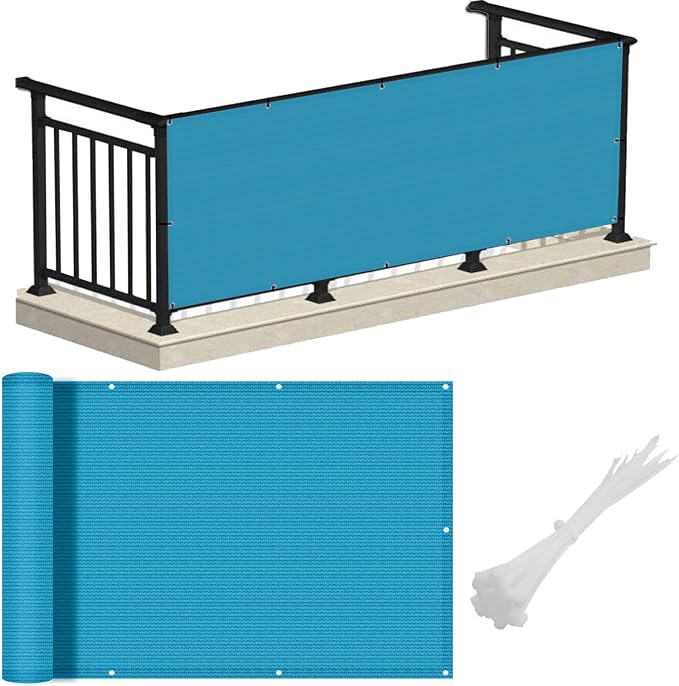 LOVE STORY 3' x 10' Balcony Privacy Screen Cover, Turquoise Blue | HDPE Fabric by LOVESTORY