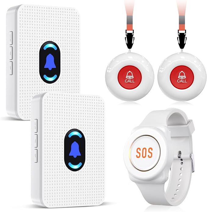 Daytech Caregiver Pager Call Button for Elderly at Home Nurse Alert System for Seniors Patient 2 Receiver 3 Panic Emergency Button