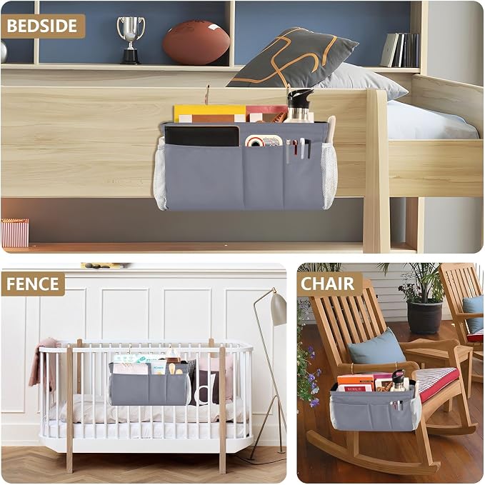 DOMIKING Grey Bedside Caddy for Dorm Bed Recliner Armrest Organizer - Image 8
