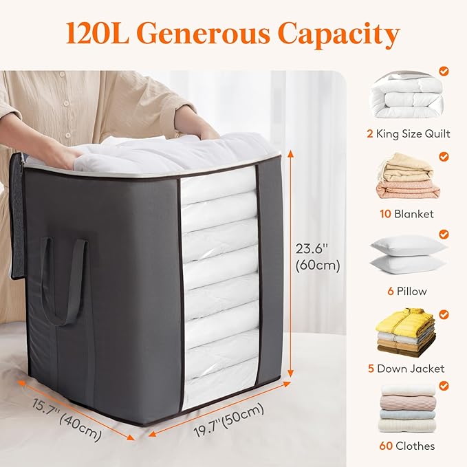 Lifewit 120L Extra Large Blanket Storage Bags, Foldable Comforter Storage - Image 2