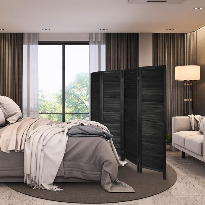 4 Panel Room Divider, Freestanding Wooden Privacy Screen | Solid paulownia wood - Image 6