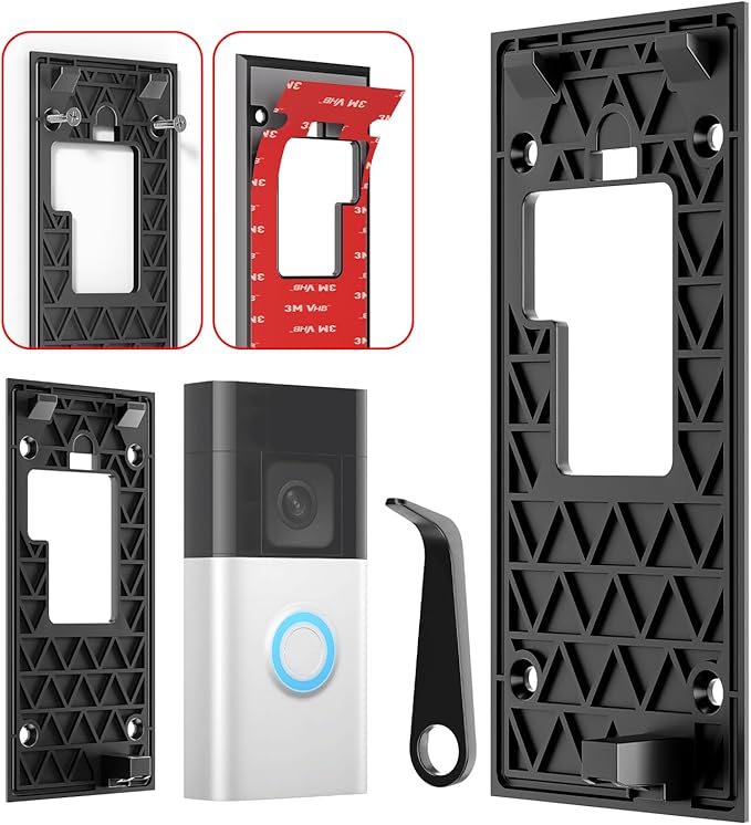 No-Drill Adhesive Mount for Ring Battery Doorbell 2024 | Damage-Free Strong 3-M Tape Holder | No Screws, Rental Friendly Wall Plate | Easy Install for Apartment (Ring doorbell 2024 Mount)